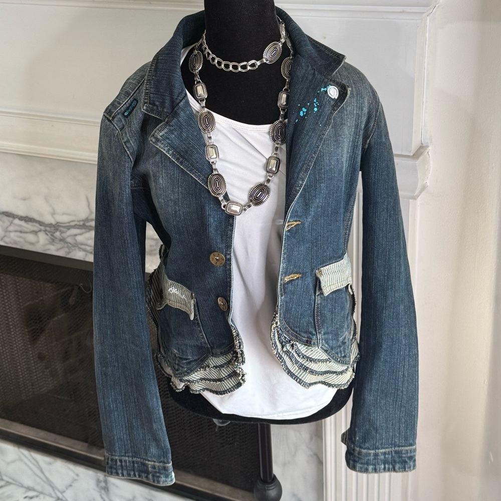 Akademiks Y2K Denim Blue Jean Cropped Blazer Jacket Medium
